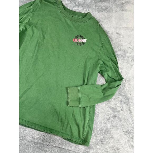 Men’s Green Guess Long-Sleeve Logo Tee L – Excellent Condition - Picture 7 of 10